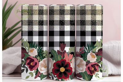 Buffalo Check Floral 20oz Tumbler Wrap Sublimation PixelChick 