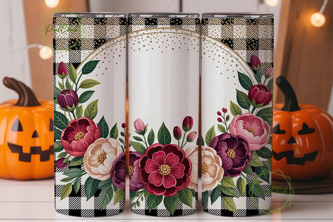 Buffalo Check Floral 20oz Tumbler Wrap Sublimation PixelChick 