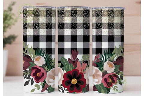 Buffalo Check Floral 20oz Tumbler Wrap Sublimation PixelChick 