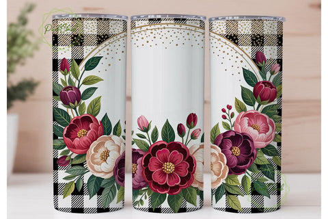 Buffalo Check Floral 20oz Tumbler Wrap Sublimation PixelChick 