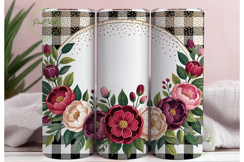 Buffalo Check Floral 20oz Tumbler Wrap Sublimation PixelChick 