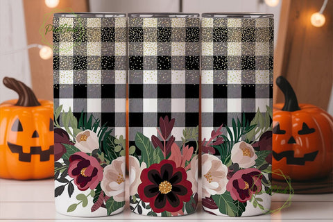 Buffalo Check Floral 20oz Tumbler Wrap Sublimation PixelChick 