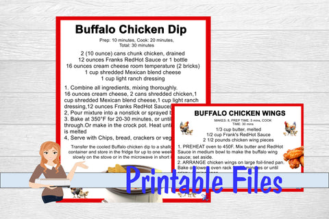 Buffalo Chicken Dip and Buffalo Wings Recipe Cards 3D Paper Family Creations 