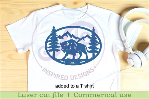 Buffalo mountain scene Oval wall sign laser cut file SVG APInspireddesigns 