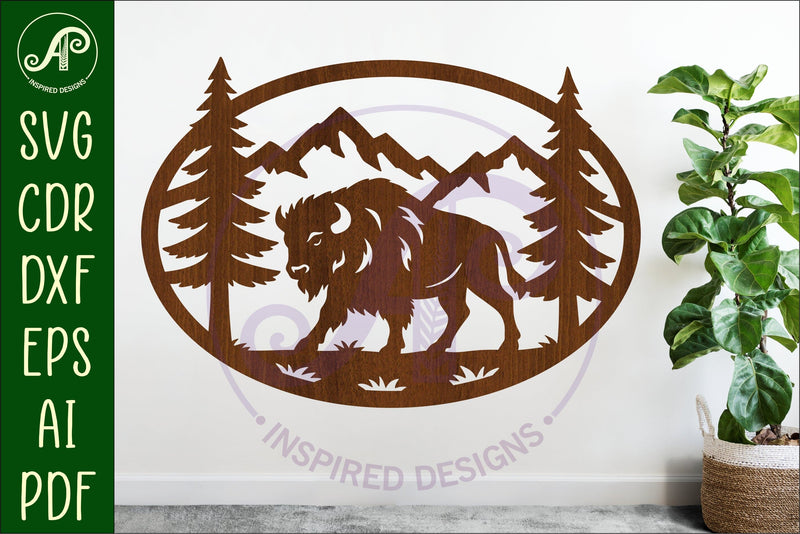 Buffalo mountain scene Oval wall sign laser cut file SVG APInspireddesigns 