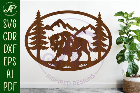 Buffalo mountain scene Oval wall sign laser cut file SVG APInspireddesigns 