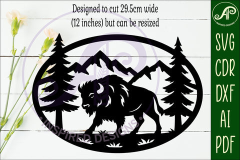 Buffalo mountain scene Oval wall sign laser cut file SVG APInspireddesigns 