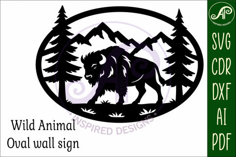 Buffalo mountain scene Oval wall sign laser cut file SVG APInspireddesigns 