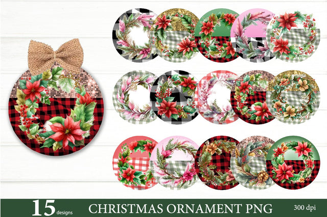 Buffalo Plaid Christmas Ornament Bundle PNG. Wreath Bundle PNG Sublimation Olga Terlyanskaya 