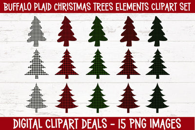 Buffalo Plaid Christmas Tree Elements - Christmas Trees PNG Sublimation Digital Clipart Deals 