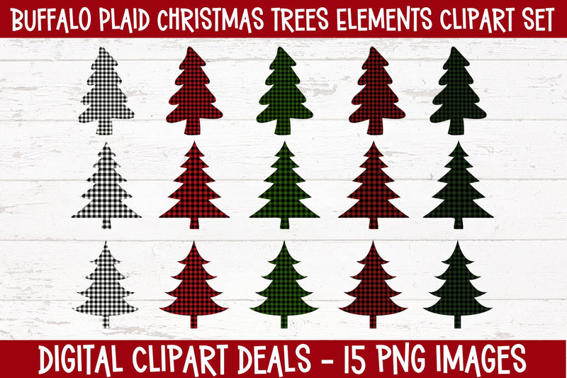 Buffalo Plaid Christmas Tree Elements - Christmas Trees PNG Sublimation Digital Clipart Deals 