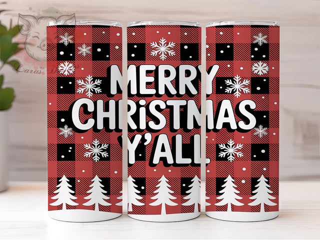 Buffalo Plaid Christmas Tumbler, Merry Christmas Y'all Tumbler, 20Oz Sublimation, Holiday Plaid Printable, Southern Christmas Design, Red Plaid Wrap, Festive Holiday Tumbler Sublimation Lara' s Designs 