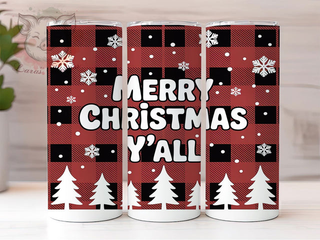 Buffalo Plaid Christmas Tumbler, Merry Christmas Y'all Tumbler, 20Oz Sublimation, Holiday Plaid Printable, Southern Christmas Design, Red Plaid Wrap, Festive Holiday Tumbler Sublimation Lara' s Designs 