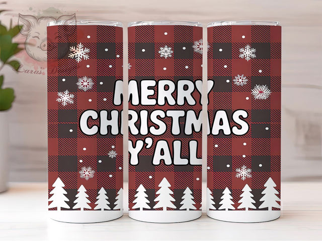 Buffalo Plaid Christmas Tumbler, Merry Christmas Y'all Tumbler, 20Oz Sublimation, Holiday Plaid Printable, Southern Christmas Design, Red Plaid Wrap, Festive Holiday Tumbler Sublimation Lara' s Designs 