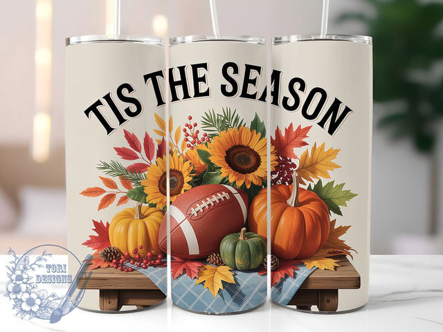 Buffalo Plaid Fall Football Tumbler Wrap, Football Fall Wrap, 20oz Sublimation, Tis The Season Cup, Autumn Plaid Mug, Fall Football Tumbler, Cozy Fall Drinkware Sublimation ToriDesigns 