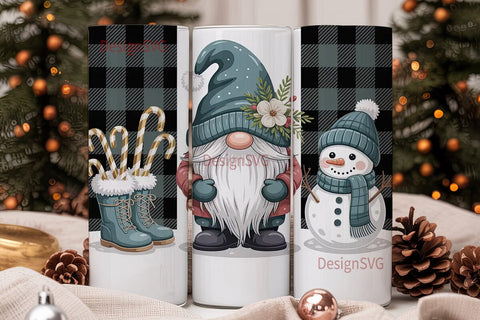Buffalo Plaid Gnome Tumbler Wrap PNG Sublimation DesignSVG 