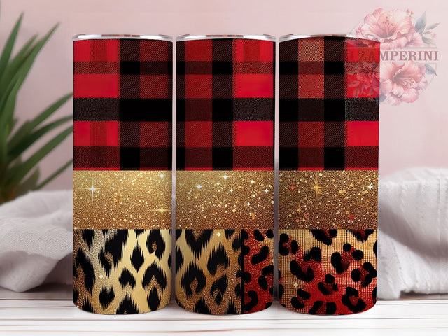 Buffalo Plaid Holiday Print Tumbler, Animal Print Cup, Christmas Pattern Design, Winter Leopard Gift, Holiday Plaid Tumbler, Fashion Pattern Cup, Mixed Print Design Sublimation Li Zamperini 