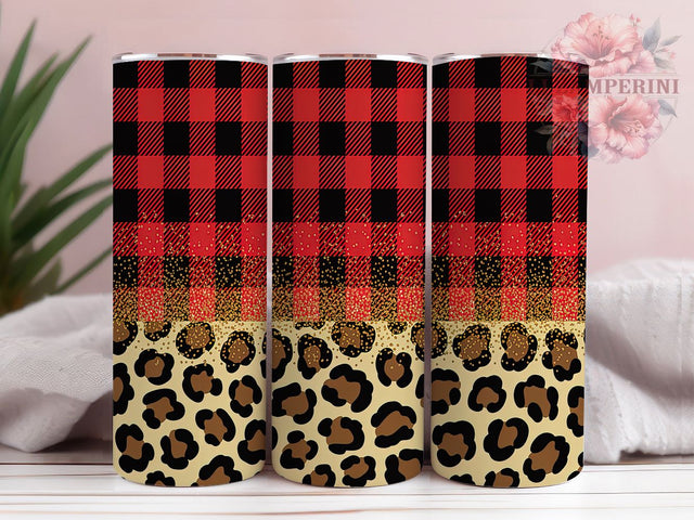 Buffalo Plaid Holiday Print Tumbler, Animal Print Cup, Christmas Pattern Design, Winter Leopard Gift, Holiday Plaid Tumbler, Fashion Pattern Cup, Mixed Print Design Sublimation Li Zamperini 