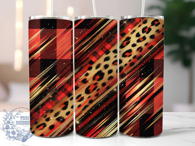 Buffalo Plaid Leopard Print Tumbler, Leopard Print Tumbler, Cheetah Tumbler Wrap, Red Plaid Tumbler Design, 20oz Skinny Tumbler Wrap, Animal Print Sublimation, Plaid Tumbler Bundle Sublimation ToriDesigns 