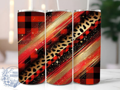 Buffalo Plaid Leopard Print Tumbler, Leopard Print Tumbler, Cheetah Tumbler Wrap, Red Plaid Tumbler Design, 20oz Skinny Tumbler Wrap, Animal Print Sublimation, Plaid Tumbler Bundle Sublimation ToriDesigns 