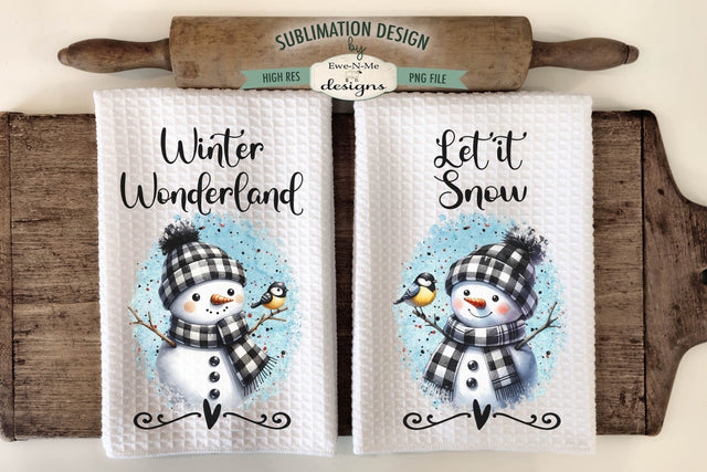 Buffalo Plaid Snowman Kitchen Towel Sublimation PNG Designs Sublimation Ewe-N-Me Designs 