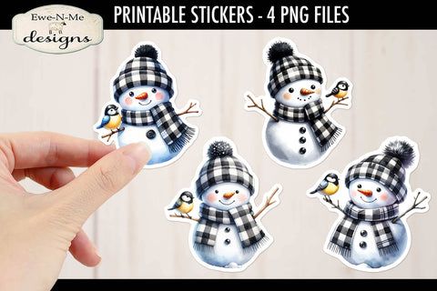 Buffalo Plaid Snowman Printable Stickers | 4 PNG Stickers Sublimation Ewe-N-Me Designs 