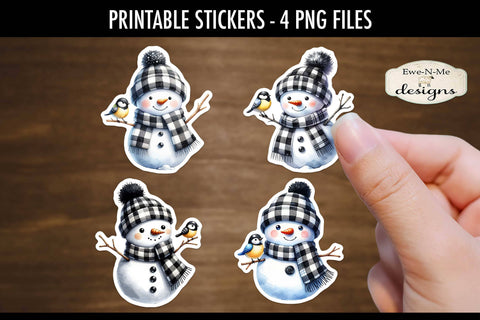 Buffalo Plaid Snowman Printable Stickers | 4 PNG Stickers Sublimation Ewe-N-Me Designs 