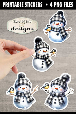 Buffalo Plaid Snowman Printable Stickers | 4 PNG Stickers Sublimation Ewe-N-Me Designs 