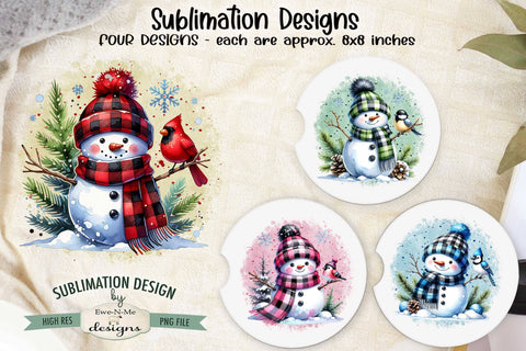 Buffalo Plaid Snowmen Sublimation Designs | Winter PNG Sublimation Ewe-N-Me Designs 