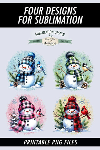 Buffalo Plaid Snowmen Sublimation Designs | Winter PNG Sublimation Ewe-N-Me Designs 