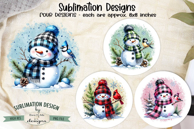 Buffalo Plaid Snowmen Sublimation Designs | Winter PNG Sublimation Ewe-N-Me Designs 