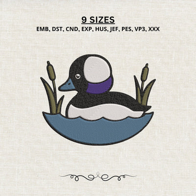 Bufflehead Duck Embroidery Design – Waterfowl Bird with Cattails Machine Embroidery File, Duck Hunting Nature Design Embroidery/Applique DESIGNS PatternFeed8 