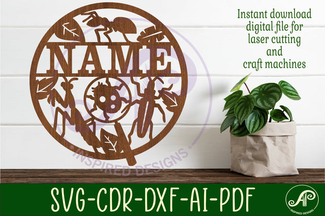Bug insect name sign svg laser SVG APInspireddesigns 
