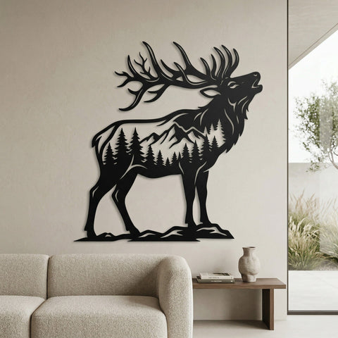 Bugling Elk Metal Wall Art SVG | Deer Forest Scene DXF for Plasma CNC Laser Cut | Rustic Cabin Decor File | Wildlife Silhouette Svg SVG HappyDesignStudio 