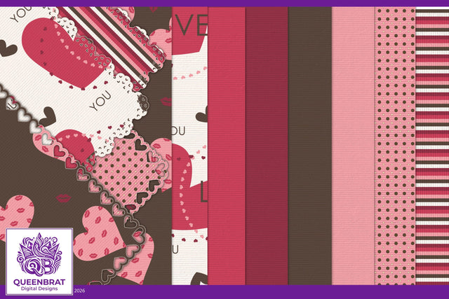 Bugs N Kisses Papers Digital Pattern QueenBrat Digital Designs 