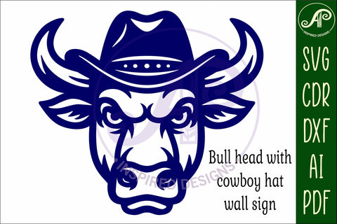 Bull head, Cowboy hat wall art sign, SVG file SVG APInspireddesigns 