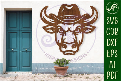 Bull head, Cowboy hat wall art sign, SVG file SVG APInspireddesigns 
