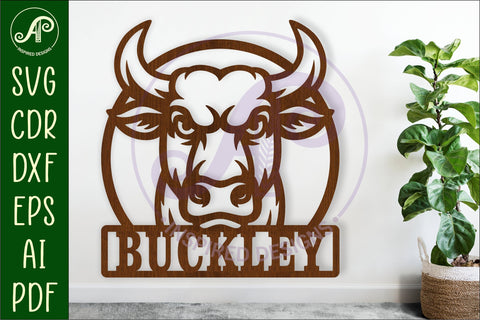 Bull head name wall art sign, SVG personalized SVG APInspireddesigns 