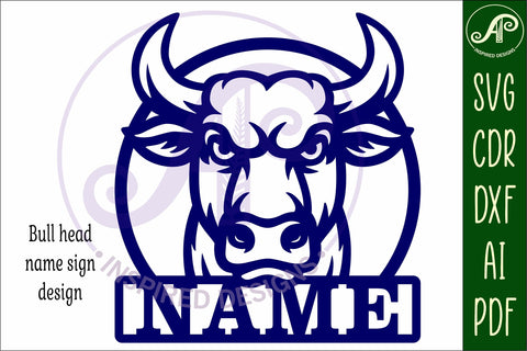 Bull head name wall art sign, SVG personalized SVG APInspireddesigns 