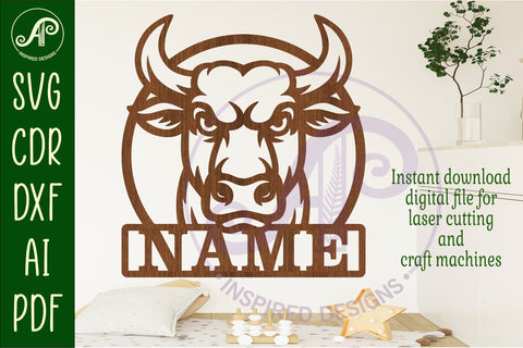 Bull head name wall art sign, SVG personalized SVG APInspireddesigns 