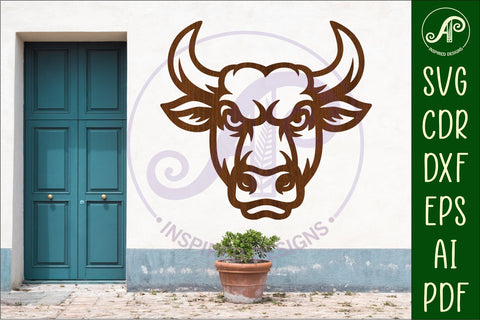 Bull head wall art sign, SVG file. vector SVG APInspireddesigns 