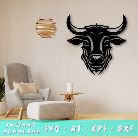 Bull Laser SVG Cut File, Bull Glowforge File, Bull DXF, Bull Wall Art SVG SVG HappyDesignStudio 