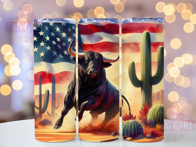 Bull Patriotic Black Desert 20oz Tumbler, Bull Tumbler, Patriotic Design, Black Desert Art, 20oz Wrap, Western Decor, American Pride, Country Gift Sublimation SvggirlplusArt 
