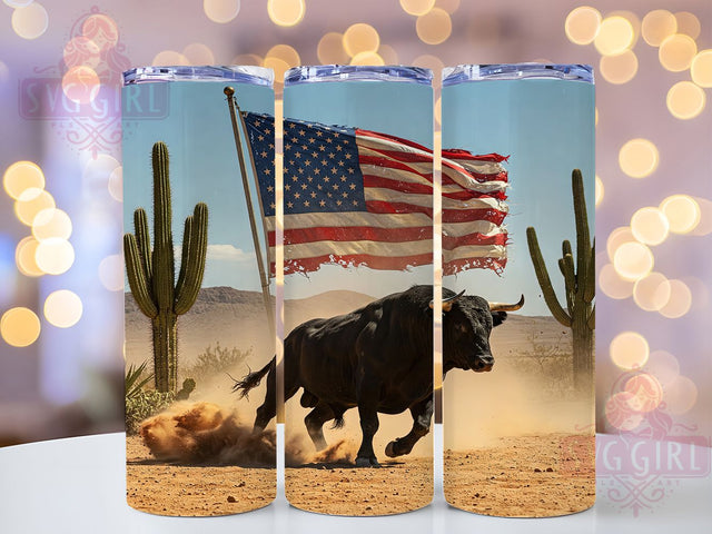 Bull Patriotic Black Desert 20oz Tumbler, Bull Tumbler, Patriotic Design, Black Desert Art, 20oz Wrap, Western Decor, American Pride, Country Gift Sublimation SvggirlplusArt 