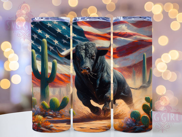 Bull Patriotic Black Desert 20oz Tumbler, Bull Tumbler, Patriotic Design, Black Desert Art, 20oz Wrap, Western Decor, American Pride, Country Gift Sublimation SvggirlplusArt 