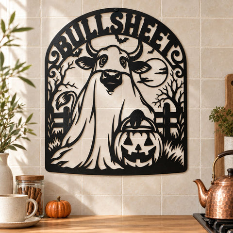 Bull Sheet Laser SVG | Funny Cow Halloween Svg | Ghost Cow DXF | Halloween Metal Art | Plasma Cut File | CNC Laser Cut Design SVG HappyDesignStudio 