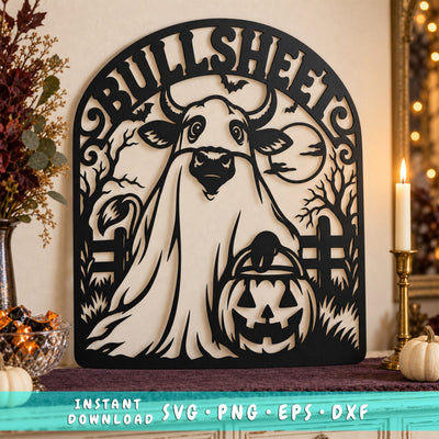 Bull Sheet Laser SVG | Funny Cow Halloween Svg | Ghost Cow DXF | Halloween Metal Art | Plasma Cut File | CNC Laser Cut Design SVG HappyDesignStudio 