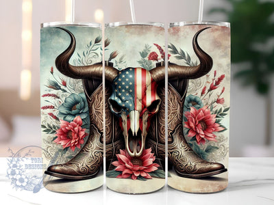Bull Skull American Flag 20oz Skinny Tumbler, Western Patriotic Tumbler Png, Straight & Tapered Tumbler Wrap, Instant Digital Download Sublimation ToriDesigns 