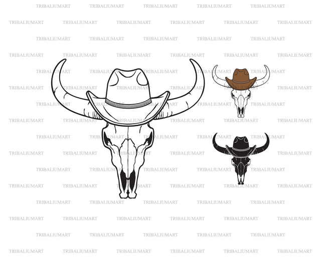 Bull skull and cowboy hat (cow) SVG TribaliumArtSF 