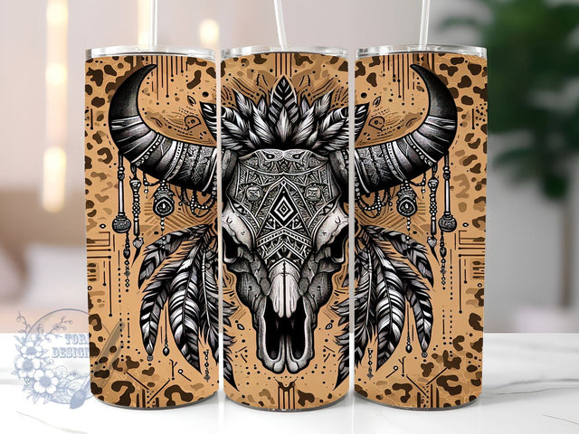 Bull Skull Cowhide 20oz Skinny Tumbler, Boho Cow Skull Tumbler Png, Straight & Tapered Tumbler Wrap, Instant Digital Download Sublimation ToriDesigns 